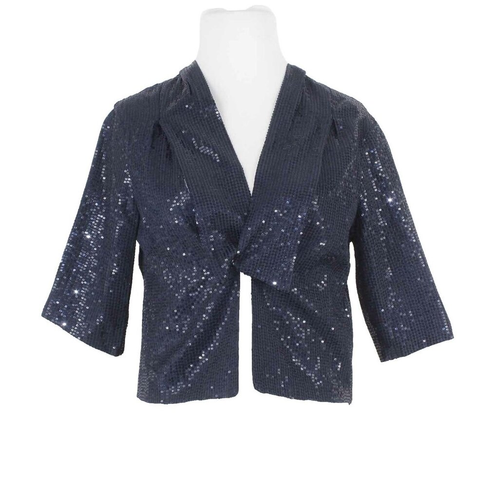 Plastic Island Sz XS Navy Blue Sequin Lined Rayon Nylon Wrap Jacket